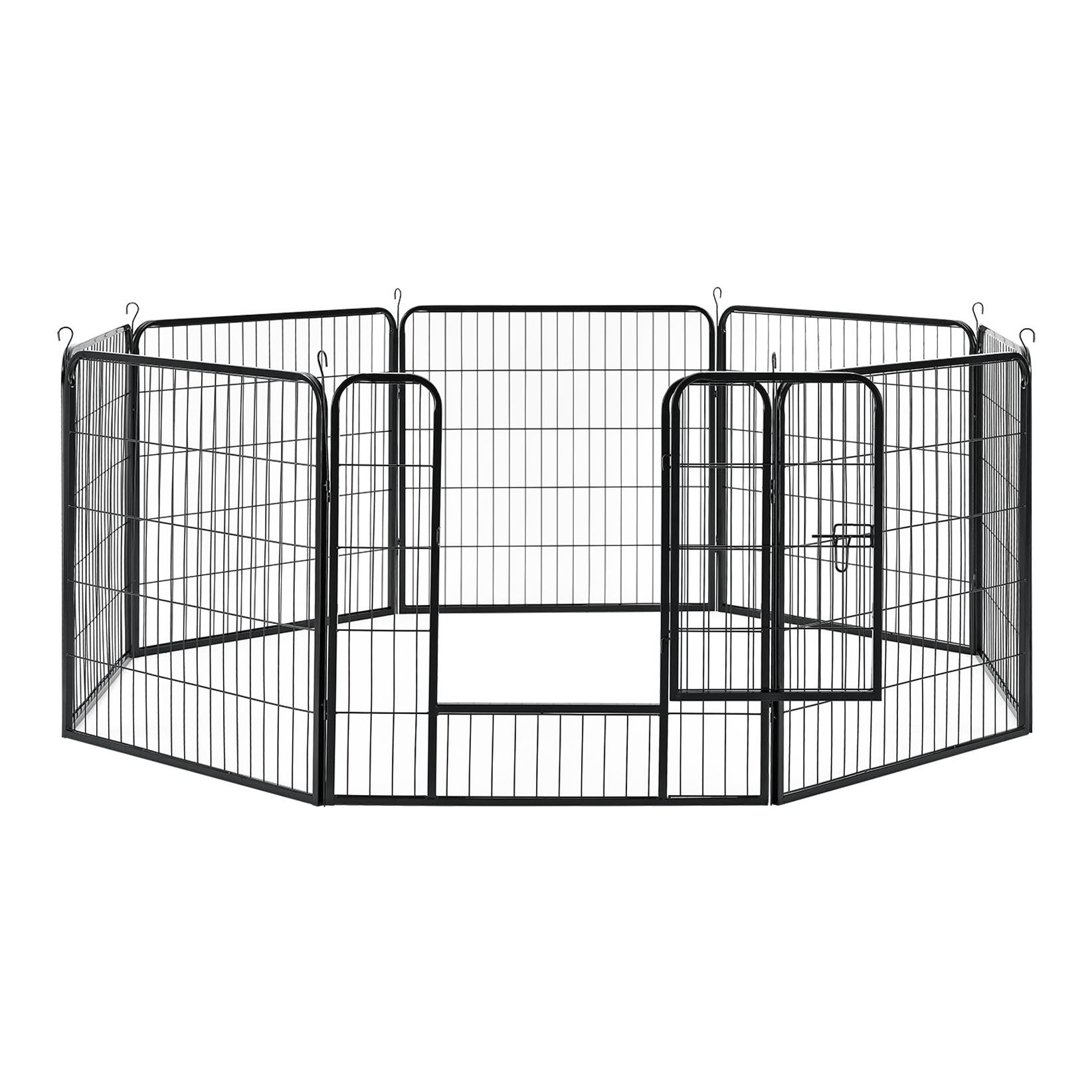Welpenauslauf aus Metall 80 cm mit doppelt verriegelbarer Tür - 8-teilig - Produktbild 1