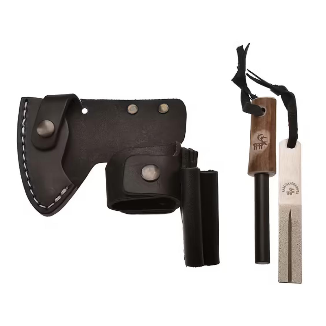 Metsämies Hätä - High Carbon - Bushcraft Axt mit Diamantschleifstein, Feuerstahl und Lederscheide - Produktbild 3