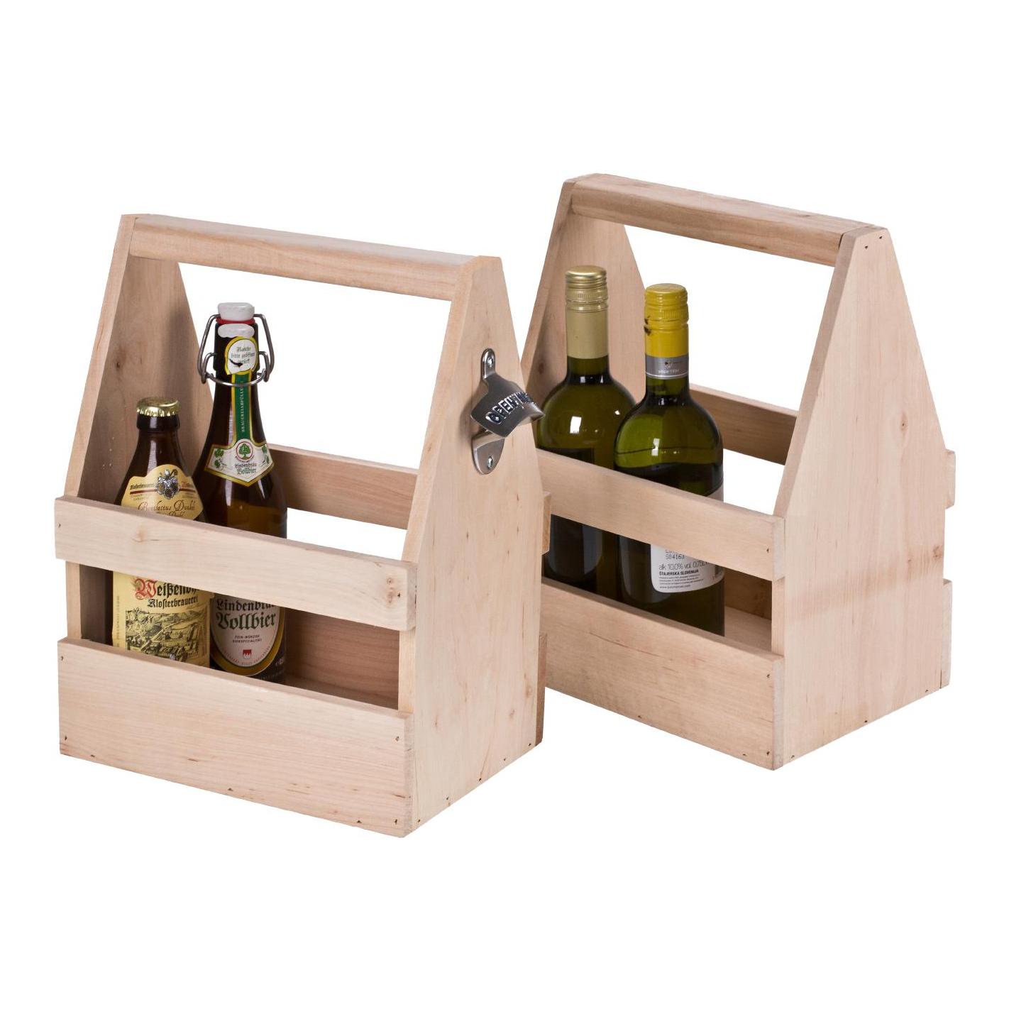 Flaschenträger aus Holz mit Flaschenöffner - Produktbild 2